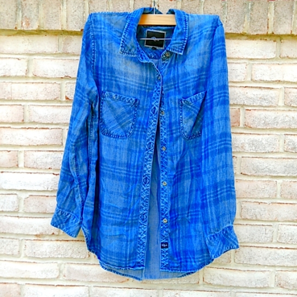 Rails | blue plaid long sleeve tencel button down large